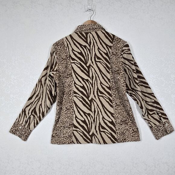 VTG Robert Louis Shirt Jacket Shacket sz M Brown Tan Animal Print Button Front - Picture 9 of 16